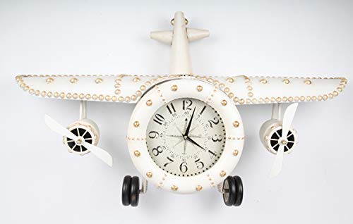 point home Design-Wanduhr Flugzeug aus Metall, Retro, weiß, 58cm