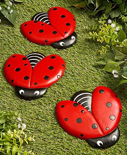 Lot de 3 pierres de marche coccinelles pour jardin et parterres de fleurs d'extérieur