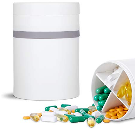 KIGI Tablettenbox Rund 7 Tage Morgens Mittags Abends, Pillendose Klein, Tragbar für Reisen, Medikamentenbox Große Fächer für Nahrungsergänzungsmittel, Vitamin und Fischöl (Weiß)