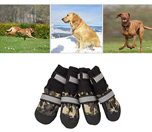 VICTORIE Hundeschuhe Pfotenschutz Regenschutz Hundestiefel wasserdicht für Haustier mittlere und große Hunde 4 Stücke Tarnfarbe M