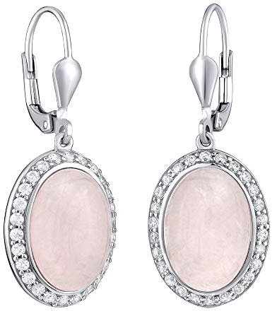 SILVEGO Damen Ohrringe aus 925 Sterling Silber mit natürlichem Rosenquarz