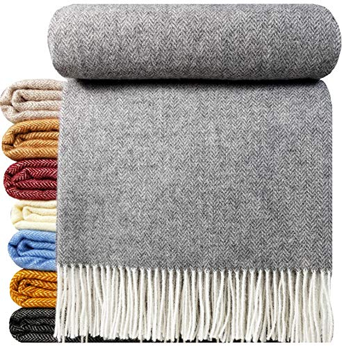 STTS International Wolldecke 100% Schurwolle Wohndecke in versch. Farben 140 x 200 cm Tagesdecke Schurwolldecke Woll-Plaid Tirol (Grau, 140 x 200 cm)