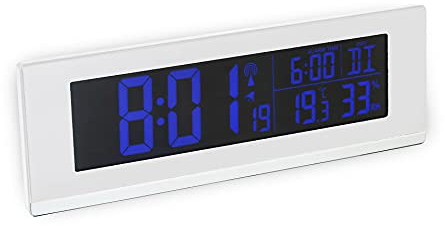 Fackelmann digitaler Wecker mit Thermometer und Hygrometer Funktion Tecno, Elegante Funkuhr mit farbigem Display & USB-Anschluss für das Handy