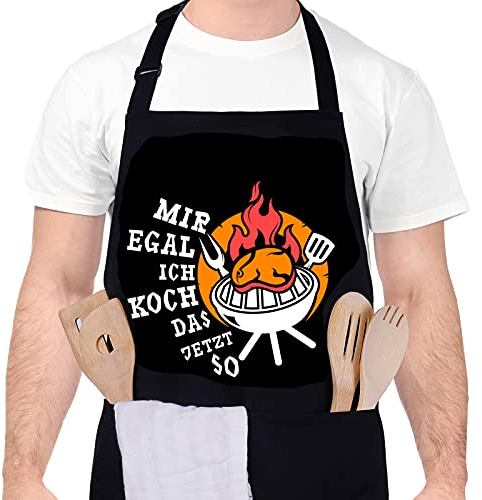 upain Grillschürze für Männer Lustig Kochschürze Baumwoll Küchenschürze Lustiges Geschenk zum Vatertag Weihnachten Geburtstag oder Grillparty-Mir egal ich koch das jetzt so
