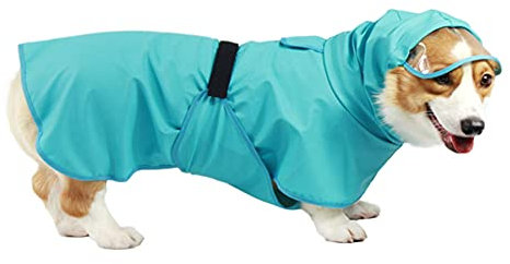 Avaner Regenmantel Hund Regenjacke mit verstellbarem Bauchschutz Hunderegenmantel wasserdichte Kapuzenmütze für kleine und mittlere Hunde Blau Größe M