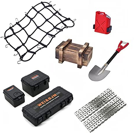 KEEDA RC Car Luggage Net, Shovel, Fuel Tank Decoration Tool Accessories for 1:10 RC Crawler TRX4 Axial Scx10 D90 (Black)