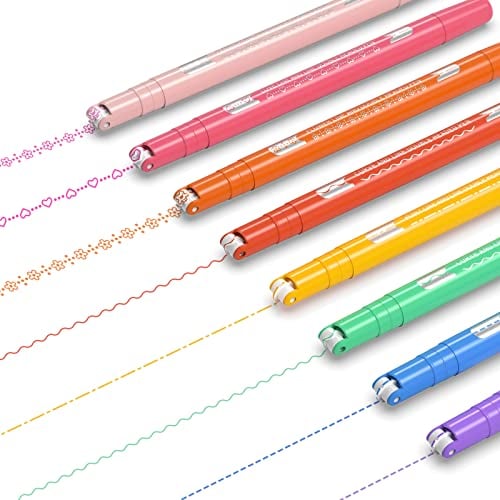 AECHY 8 farbige Kurvenstifte für Notizen, Doppelspitze Stifte mit 8 verschiedenen Kurvenformen und 8 Farben feine Linien, Curve Textmarker Stift Set für Kinder Journaling Notizen