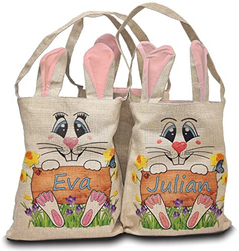 1 Ostertasche personalisierbar mit Namen, Text, / Osterhase o. Häsin / 4 Farben zur Auswahl/groß mit Ohren/Ostern/Osterkorb/personalisiertes Osterkörbchen/Kinder (rosa)