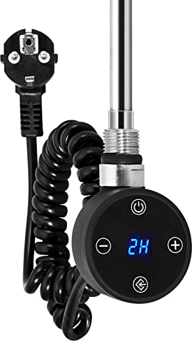 EMKE Heizstab mit Thermostat 300W, Heizstab aus Edelstahl für Badheizkörper Handtuchheizkörper Handtuchwärmer Elektrisch, Elektroheizstab Heizpatrone mit Temperaturregler Schwarz