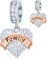 Family Forever Charms Dangle fits Pandora Mothers Day Bracelet, Familia Heart Charms Pave Sparkle Clear CZ Birthstone Pendant in 925 Sterling Silver, Gifts for Dad/Mama/Sister