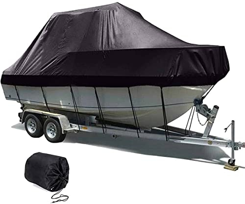 YILEFU Bootspersenning,600D Oxford Tuch Bootsabdeckung Persenning Schlauchboot Bootsplane Wasserdicht Staub Schutz Cover Reißfest für Jedes Wetter Und Jede Jahreszeit,Black-25-27FT:1008 * 590cm