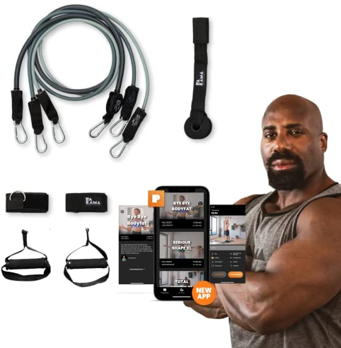 PAKAMA - Premium Widerstandsbänder Set inkl. Griffe, Fußschlaufen & Türanker für Home Gym & Krafttraining Zuhause - Resistance Bands 4,5kg, 6,8kg u. 11,4kg - Fitness-Bänder für bis zu 80kg Widerstand