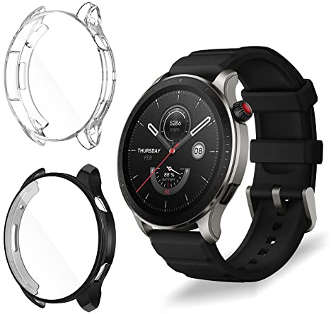 ToVioc TPU Hülle mit Schutzfolie für Amazfit GTR 4 [2 Stück] | Anti-Kratzfest Vollschutz Shell, Flexible TPU Schutzhülle für Amazfit GTR 4 - Schwarz & Transparent
