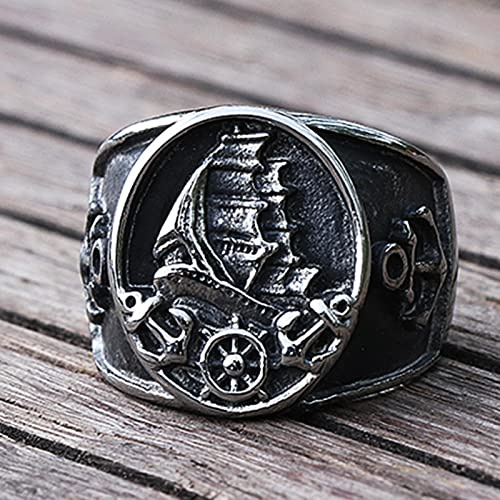 XJruixi Nordic Sailboat Pirate Ring for Men 316L Stainless Steel Biker Viking Ring Men Women Compass Anchor Rings Fashion Jewelry Gift