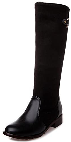 MJIASIAWA Donna Classico Punta Rotonda Knee Stivali Equitazione Pelle Lined Inverno Moda Block Tacco Medio Stivali Equitazione Nero Numero 44 EU/46 Asiatico