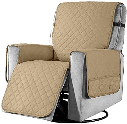 YancLife Sesselschoner mit Taschen, Sesselschoner für Fernsehsessel 1 Sitzer Taschen Sesselüberwurf Waschbar Sesselschutz Haustieren für Zuhause mit Kindern und Haustieren Hund - Small/Sandfarbe
