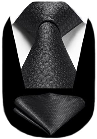 HISDERN Krawatte Schwarz Herren Krawatten mit Einstecktuch Formelle Klassische Hochzeit Herrenkrawatte und Taschentuch Set für Männer