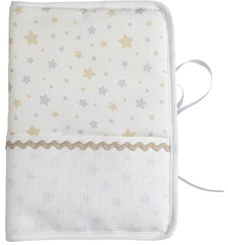 FILET - Cover per Libretto Sanitario Neonati da Ricamare in Piquet di Cotone Stampato a Stelline, Originale Idea Regalo Nascita da Personalizzare, Made in Italy, Beige