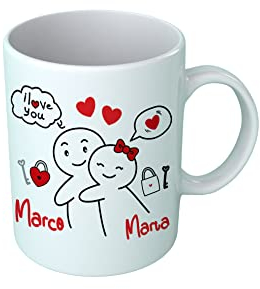 Overthetee Tazza di San Valentino, Nomi Personalizzati - I Love You - Abbraccio - Simpatico - Marito moglie - Cartoon - Anniversario - Regalo con Nome