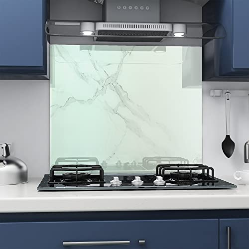 Home Supplies Tempered Glass Splashback for Kitchen, 6mm Toughened Glass Heat Resistant Splashbacks for Cookers (70X90, White Marble Glass)