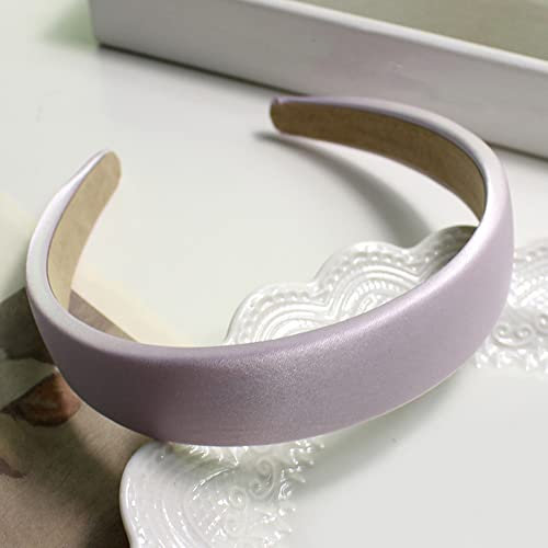 Satin Haarreifen,Retro-Satin-Stirnband Einfaches Breitkrempiges Stirnband Einfarbiger Haarschmuck Geflochtenes Satin-Stirnband für Damen,für Dating Urlaub Reisen Yoga Wiedervereinigung,Helles Lila