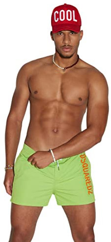 DSQUARED2 Beachwear Uomo Verde Shorts Mare con Stampa Logo Lettering a Contrasto 52