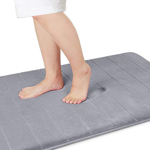 Yimobra Badematte rutschfest, 90 x 60 cm, Super Wasseraufnahme, Dick, Maschinenwaschbar, Leicht zu Trocknen Badezimmerteppich – Grau
