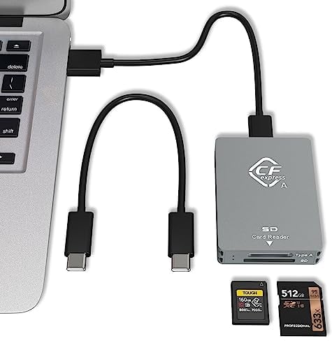 CFexpress Typ A Kartenleser,USB 3.2 Gen 2 10Gbit/s,Kartenlesegerät für SD/CFexpress-Karten Typ A,Tragbarer Aluminium mit Zwei Steckplätzen CFexpress Reader, Unterstützt Windows/Android/Mac OS/Linux