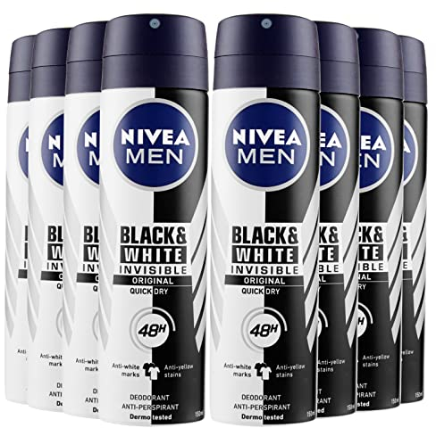 NIVEA Men Black & White Invisible Original Deodorant für Herren, Antitranspirant, 48 Stunden, Schutz gegen schlechte Gerüche, Schweißflecken, Rückstände, Reizungen, 8 Flaschen à 150 ml