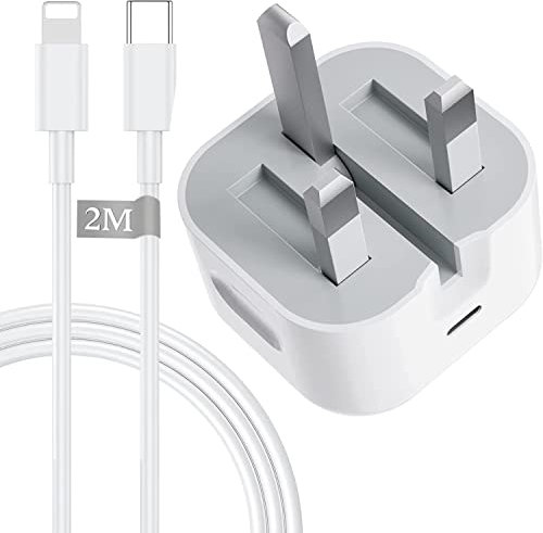 WOUJTG 20W USB C Fast Charger With 2M Cable for iPhone 14/14 Plus/14 Pro/14 Pro Max/13 12 11 X XR XS SE 2020 8 7 6 6S Mini, Pad Pro, USBC PD Wall Charging Plug UK Type C Power Adapter and 6FT Cord