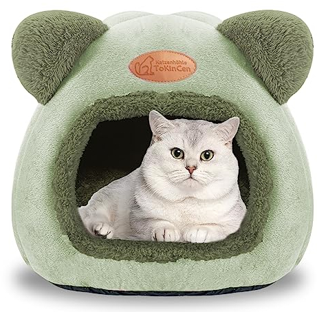 Katzenhöhle Katzenbett Waschbare Halbgeschlossen Katzenzelt Katzenkorb katzenhäuschen Betten zum Schlafen für Kleine bis Mittlere Größe Katze(Grün)