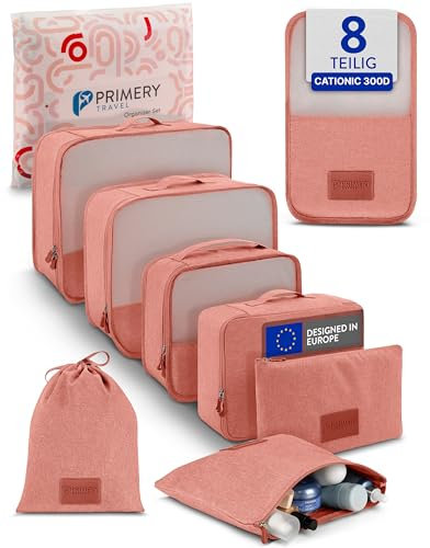 PRIMERY 8-teilige Packing Cubes Koffer Organizer (rosa) - Packwürfel & Packtaschen für Urlaub & Reisen - Koffertaschen für Kleidung, Schuhe, Unterwäsche - Suitcase Reise & Travel Kleidertaschen