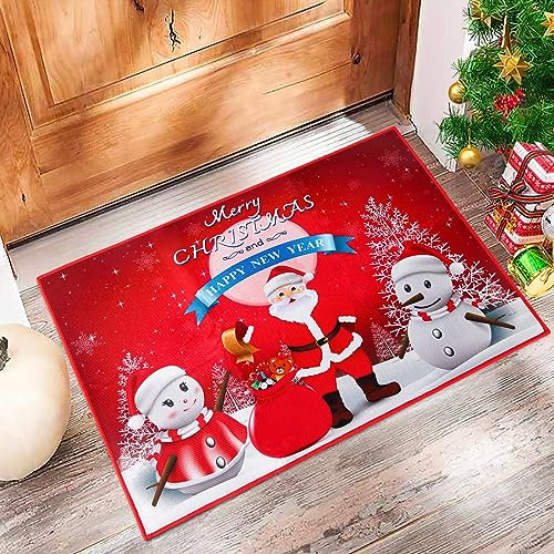 Christmas Doormat 45*70cm Non-Slip Christmas Floor Mat Merry Christmas Welcome Doormat Santa Snowman Door Mat Absorbent Christmas Bath Rug for Outdoor Indoor Kitchen Bedroom Doorway Xmas Decoration