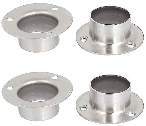 TOP-VIGOR 32mm Wardrobe Hanging Rail Support, 4Pcs Round Wardrobe Rail Rod End Support, Stainless Steel Wall Mount Flange Socket Bracket for Closet Curtain