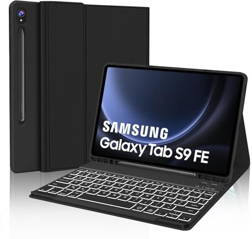 JADEMALL Coque Clavier pour Samsung Galaxy Tab S10 FE 10.9/S9 FE 10.9/S9 11, AZERTY Français Clavier Rétroéclairé Magnétique Détachable Bluetooth pour Samsung Tab S9 FE/S10 FE 10.9, Noir