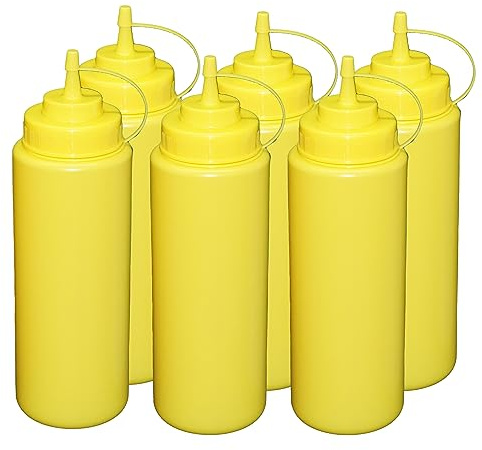 6 Stück Gelbe Quetschflaschen 1 Liter Dosierflasche Spenderflasche Dressingflasche