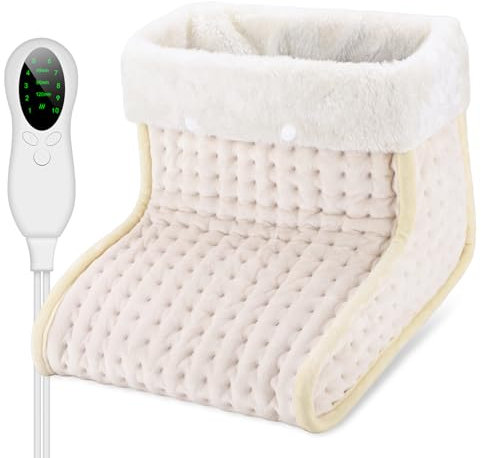 DEWEL Chauffe-pieds électrique avec doublure intérieure lavable, chauffage des pieds avec 10 niveaux de température réglables et avec minuterie intelligente protection contre la surchauffe (Blanc)