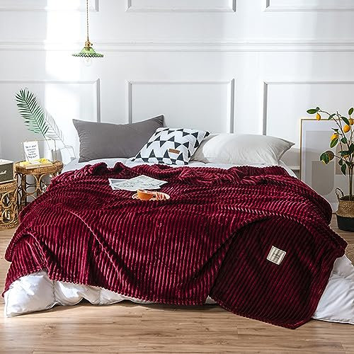 Hixingo Kuscheldecke Fleecedecke Wolldecke, Mikrofaser Sofa Überwurfdecke Kuscheldecke Flauschig Sofadecke, Weich Sofaüberwurf Couchdecke Wohndecke Fleecedecke (200x230cm,Weinrot)