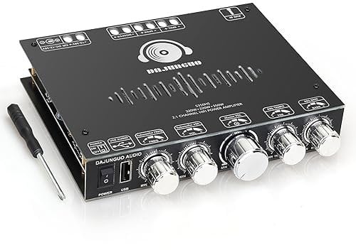 S350HS TPA3251 Bluetooth Power Amplifier Board with Subwoofer 2.1 Channel 220W×2+350W, 12V-38V Audio Power Amplifier Module with Treble and Bass Control,Black (S350HS)
