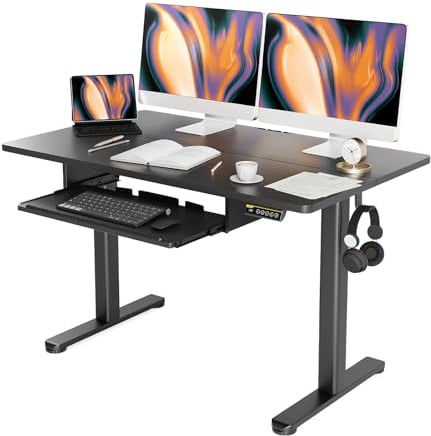 Claiks Electric Standing Desk with Large Keyboard Tray, 120x60cm Height Adjustable Desk, Sit Stand Desk with 3 Memory Smart Pannel, Black