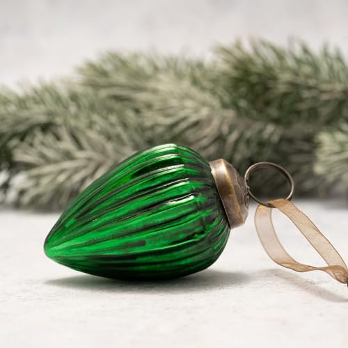 Arthur Cameron Décorations de Noël en verre à suspendre en forme de pomme de pin (5,1 cm, émeraude)