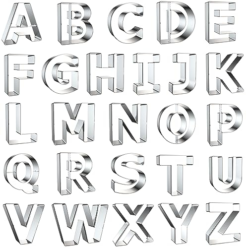 26-teiliges Ausstechformen-Set mit Buchstaben, 7,6 cm, Edelstahl, Metall, Keksausstecher für Halloween, Weihnachten, Ostern, Hochzeit, Geburtstag, Party-Dekorationen