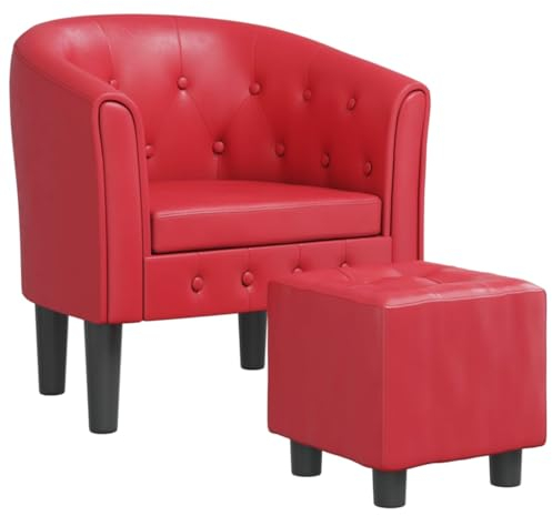 vidaXL Clubsessel, Sessel mit gepolstertem Sitz Armlehnen, Cocktailsessel mit Fußhocker, Loungesessel Relaxsessel Polstersessel, Rot Kunstleder