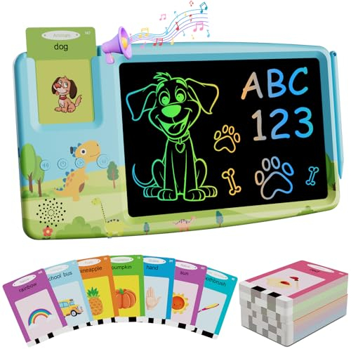 Lernspielzeug für Kinder, Englisch Deutsch Sprechende Lernkarten mit LCD Zeichentafel, Vokabeln Lesen und Schreiben, Interaktives Kinderspielzeug Geburtstag Spielzeug Geschenke für Mädchen Jungen