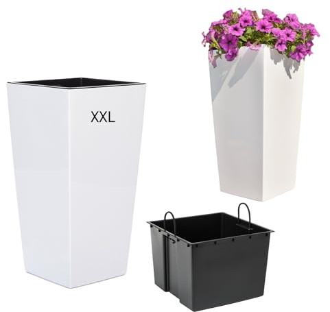 MELTOM Cache-pot - Pot de fleurs brillant avec insert haut (blanc, taille XXL - 67 cm)