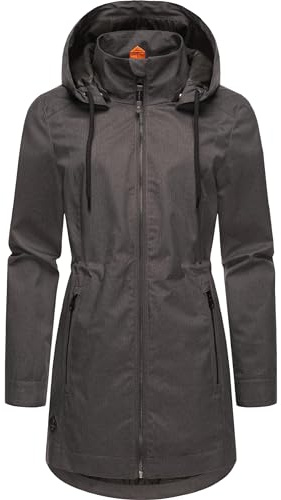 Ragwear Damen Übergangsjacke leichte Jacke lang wasserdicht mit abnehmbarer Kapuze Dakkota II XS-6XL