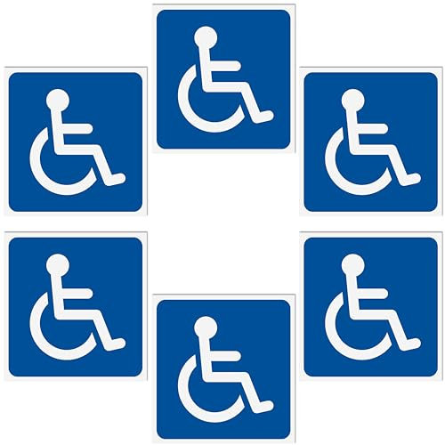 6 Adesivi Disabili Invalidi cm 12x12 | Per Auto, Camper, Parabrezza, Carrozzeria | Alta Resistenza a Sole e Pioggia | 6 pz