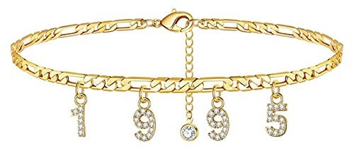 Armbänder, Armbandschmuck, Fußkettchen, Welthalskette Silbernes Geburtsjahr des Fußkettchens mit personalisiertem, gefülltem Fußkettchen Damen-Strandfüße-Ringschlüssel-Set mit Kurbel, Metall, ohne Ede