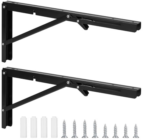 Consola plegable, bisagras para cargas pesadas, plegable, soporte de estante angular, ángulo de plegado de hierro de 90 grados, ángulo plegable para el hogar, cocina, oficina, mesa, pared, color negro