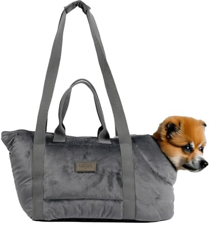 bo&flash Hundetragetasche Portland Dark Grey – 44x26x32 – Hundetasche für kleine Hunde bis 7 kg – Komfortable & stilvolle Hundetasche – Hundetransporttasche waschbar & nachhaltig